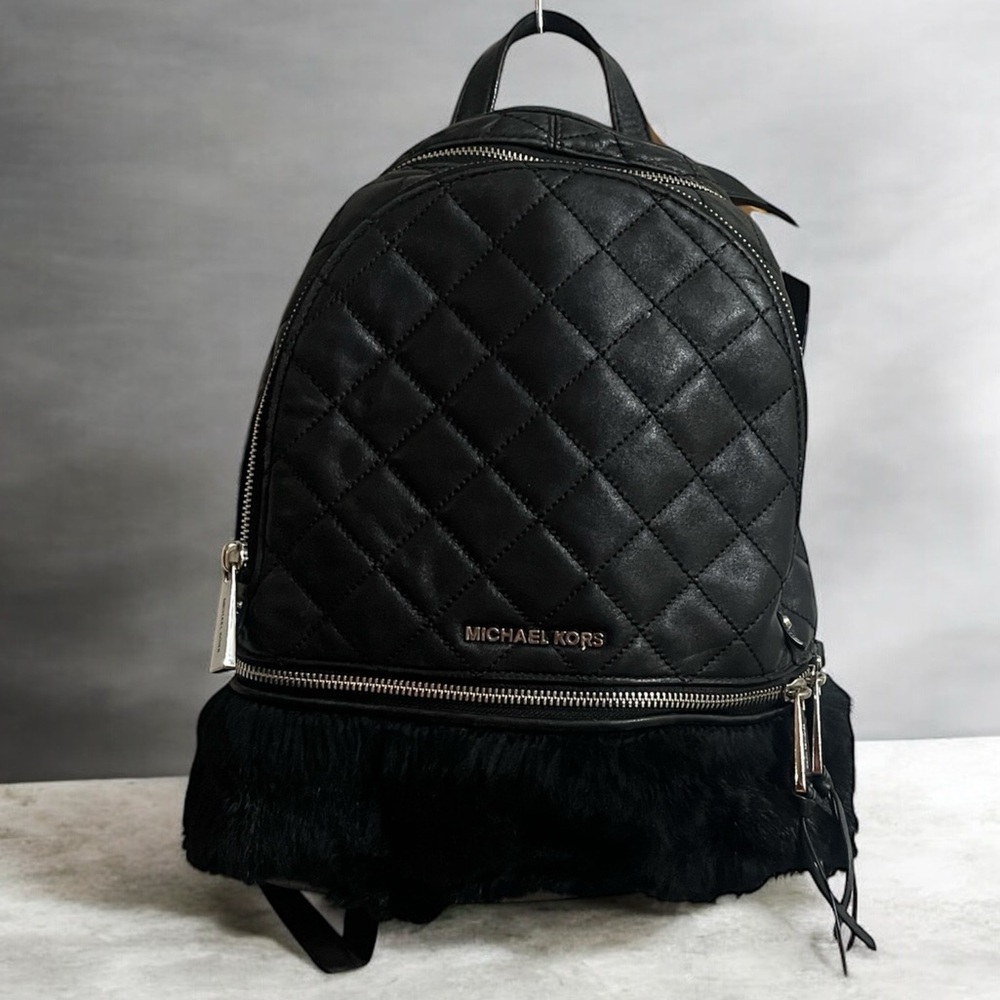 Michael Kors Black Quilted Fur-Trim Backpack - Picture 3 of 13